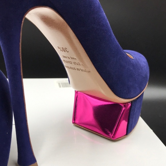 NICHOLAS KIRKWOOD Helmut Navy Suede, Metallic Fuchsia, 5.5"Heel Luxury NWT US 8 - Picture 10 of 16